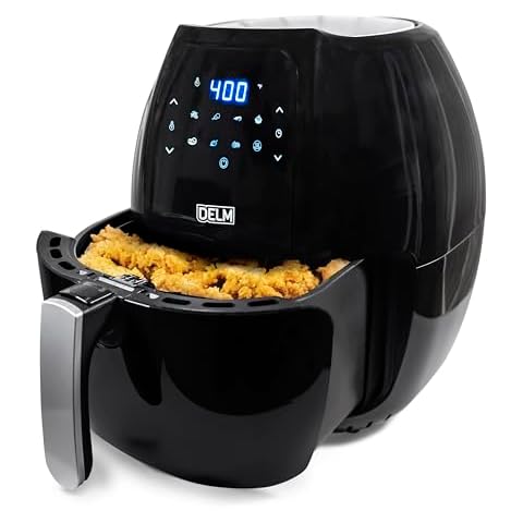 Delm Air Fryer 8 in 1 Easy Clean Basket 6.3 QT With Recipe Book - Air Fryer Hot Oven Oilless Cooker LED Touch Digital Scree - Airfryer Preheat and Shake Reminder (black) Cover