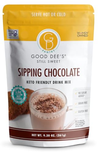 Good Dees Sipping Chocolate Keto Drink Mix, Chocolate Flavor Low Carb Hot Cocoa Mix, No Sugar Added, Gluten Free, Soy-Free, Dairy-Free & Vegan, Diabetic & Atkins Friendly (1.5g Net Carbs)