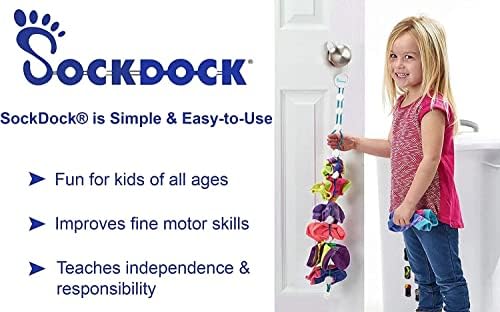 SockDock Sock Laundry Tool & Storage Hanger for Washing Drying & Storing Paired Socks, Clips & Locks, No Sorting or Matching, Foldable Closet Organizer Better Than Mesh Bag, 2-Pack (Blue)