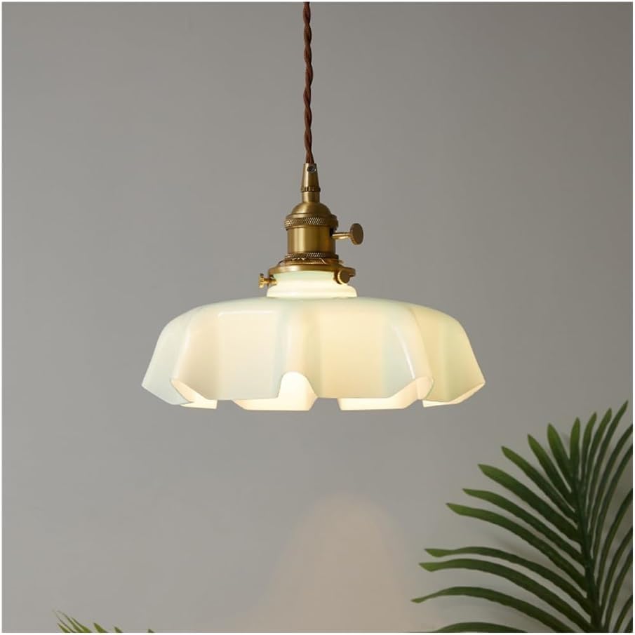 Retro francuski kremowy kształt kwiatu szklany wisiorek oprawy oświetleniowe 2 szt. kolorowa lampa klosz mosiężna lampa wisząca, do jadalni salonu (zielona)
