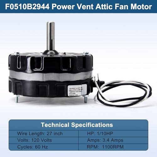 Image of Criditpid F0510B2944, F0510B2497 Power Vent Attic Fan Motor Replacement for Lomanco Lomancool 2000 & 1800 Series. 3.4 Aamps, 120 Volts, 1 /10HP, 1100RPM Motor.