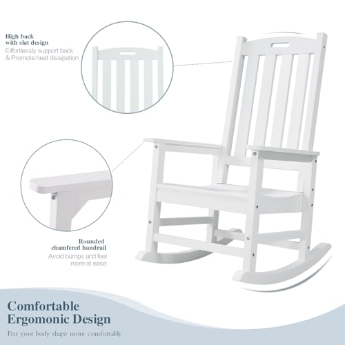 Image of Psilvam Outdoor Rocking Chairs Set of 2, Oversized Porch Rocker (White)