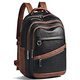 LATMAP 43L Backpack for Women Men - Vegan Leather Backpack Purse Travel Carry-on Bag College Bookbag Work fits 17' Laptop,Black&Brown