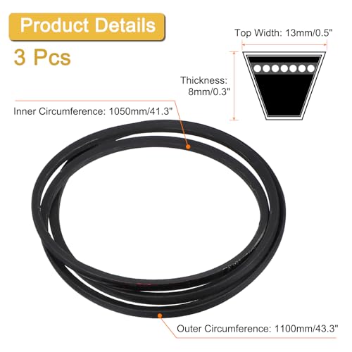 Image of uxcell 3 Pack A41 1 /2 Classic Wrapped V-Belt, 43 inch Outside Circumference, Black, Industrial Rubber V-Belt