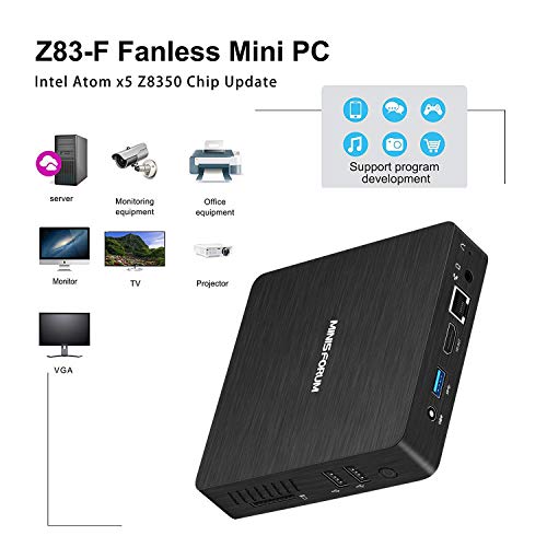 Upgraded Z83-F Mini PC 4K/4GB/64GB,Intel Atom X5-Z8350 con Windows 10 pre-installato, porta HDMI e VGA,1000Mbps LAN,2.4/5.8G WiFi, Auto Power on, con staffa di montaggio portatile