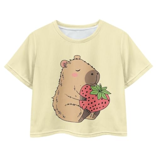 Image of Girls Crop Tees Crew Neck Casual Short Sleeve T Shirts Kids Loose Soft Comfortable Tees Blouses Shirt for Little Girl