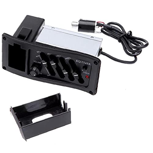 Eaarliyam Ecualizador de preamplificador Amplificador sintonizador de la Guitarra Pastillas recolección piezoeléctrica 4 Banda de preamplificación EQ-7545R para Guitarras acústicas Negro Cover