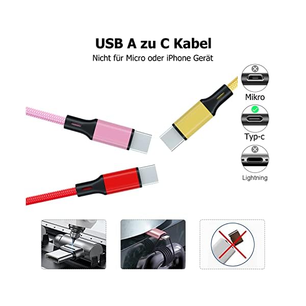 USB C Kabel Lang, [3 Stück 2M] 3.1A Nylon Ladekabel USB C Fast Charge Schnellladekabel Typ C Ladekabel für Samsung… – Bild 4