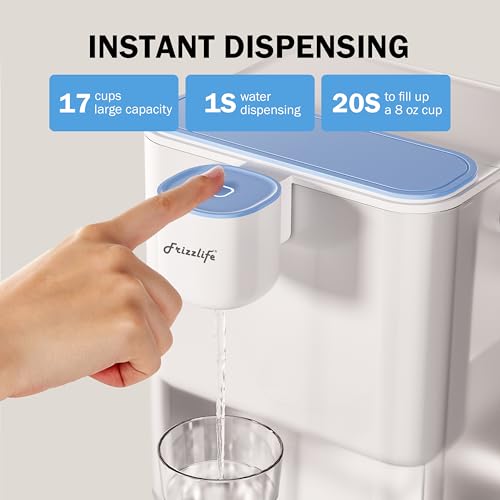 Image of Frizzlife MD40 Electric Water Filter Dispenser with 2 Filters, 400 Gallon, NSF /ANSI 53&42&372, Reduce Lead, PFAS, 6 Months Filter Life Pitcher, Countertop Rechargeable Instant System