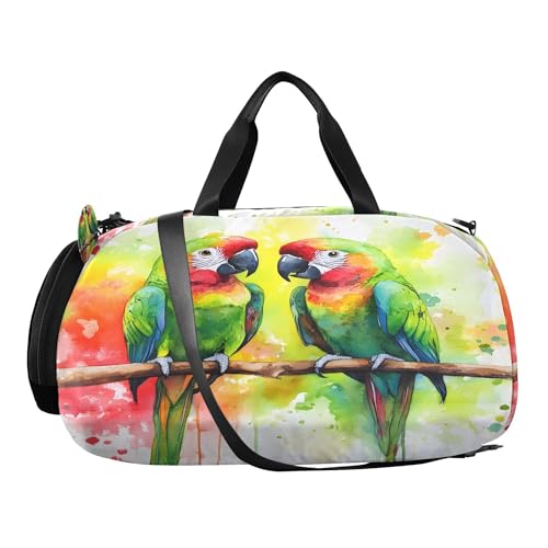 Parrots Youth Sports & Travel Duffle Bag with Shoe Compartment,Waterproof Gym Bag for Girls and Boys (Overnight Essentials Organizer)2