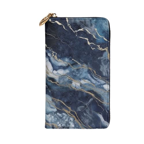 Marble Navy Blue Mixed Wallet For Women Men Clutch Rfid Blocking Leather Wallets Large Capacity Purse Credit Card Holder Money Case With Zipper Phone Holder Long Travel Purse2