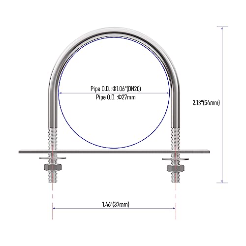 Image of 2 Sets 304 Stainless Steel Round Bend U-Bolts 1.06 inch(27mm) Inner Width 2.13 inch(54mm) Length M8 with Nuts, Frame Plate, Washers, Accessories for Boat Trailer Axle Sailboat Trailer