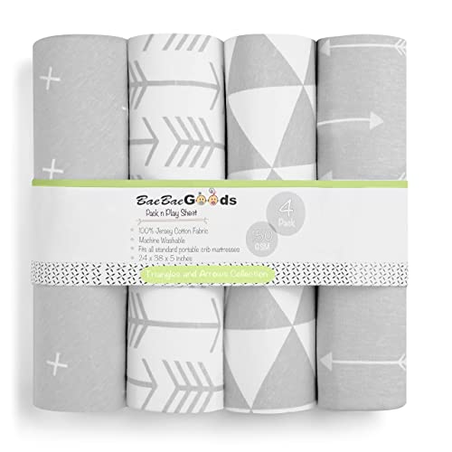 Pack N Play Sheets – Pack And Play Sheets 4 Pack – 100% Super Soft Jersey Knit Cotton Playard Mattress Sheets – Portable Playpen Sheet – Fitted Play Yard Mini Crib Sheets For Boy & Girl (24 X 38 X 5) #TOP7