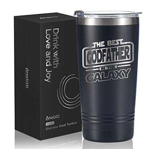 Onebttl Godfather Gifts, Funny Gift Idea for the Best Godfather for Christmas, Birthday, 20 oz Stainless Steel Insulated Travel Mug, Box and Greeting Card Included NEW