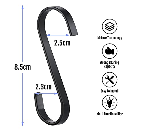 ilauke 10 x Stainless Steel Heavy Duty Kitchen Hook S Hooks Hanging Hooks for Kitchen or Meat Butchers Clothes Plants Gardening Tools Black - Image 3