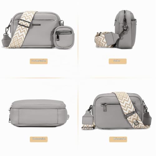 GASSDA Umhängetasche Damen PU Leder Crossbody Bag Handtasche Damen Kleine Taschen mit Abnehmbarem Schultergurt (Grau)