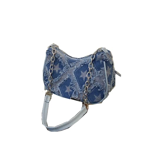 Sac en jean bandoulière grand format femme | Sac zippé étoile fini le manque de place