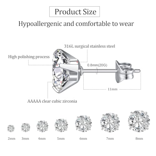7 Pairs Silver Cubic Zirconia Stud Earrings for Women Trendy Stud Earrings Set Hypoallergenic Stud Earrings 20G CZ Studs Earrings for Women Jewelry Stud Earring2