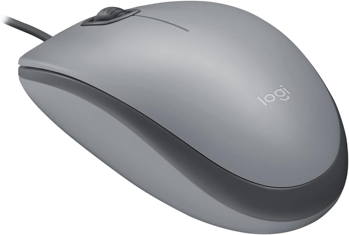 Logitech M110 Wired USB Mouse, Silent Buttons, Comfortable Full-Size Use Design, Ambidextrous PC/Mac/Laptop - Grey