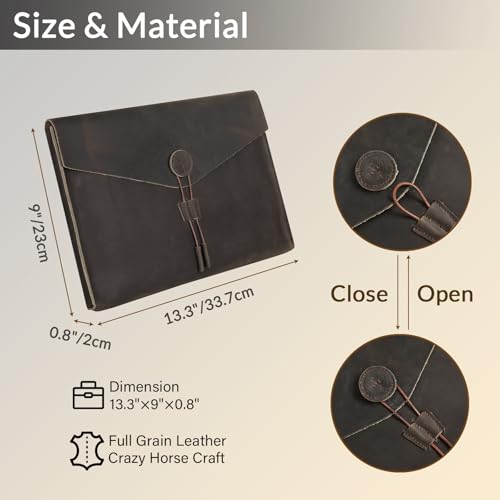 GZRHKJ Genuine Leather Envelope Document Holder， Leather File Folder Organizer，Envelope Document Holder for Men&Women, Personalized Folio Laptop Sleeve Case for 15" Laptops, Tablets by GZRHKJ - Image 3