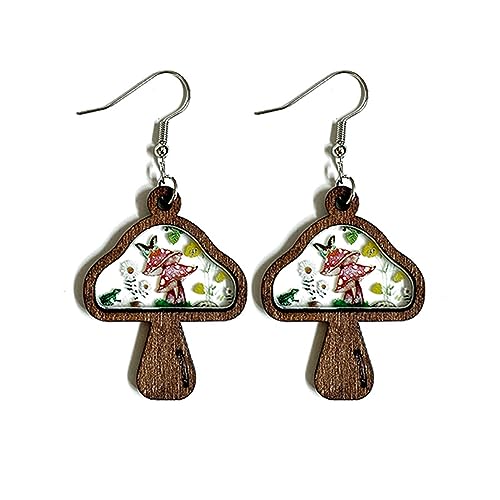Vintage Boho Cow Head Dangle Drop Earrings Handmade Wooden Cattle Cow Animal Farm Country Earrings Ethnic Sunflower Print Western Style Jewelry for Women Gift