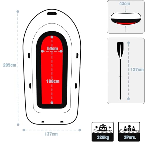 Image of New Challenger 3, 3 Person Inflatable Boat for Flood Rescue, Adventure, Rafting, Fishing, with Oars & Air Pump (New Challenger 3)