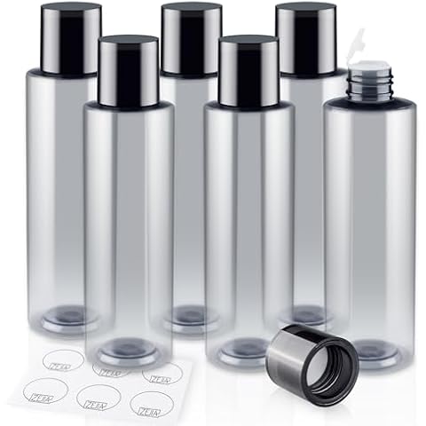 ZEJIA 200ML/6.8OZ Travel Size Toiletries, 6 Pack Plastic Travel Bottles, Double Leak Proof Travel Size Containers for Shampoo, Lotion, Body Wash, Refillable Empty Travel Bottles with 6pcs Labels Cover