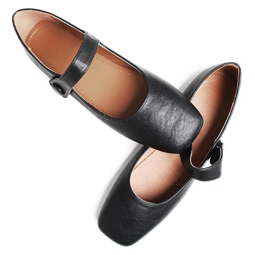 Dear Time Women's Square Toe Ballet Mary Jane Dress Flats Shoes Comfortable Black Brown Vintage Ballet Shoes for Women2