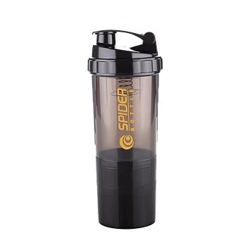 ATTRO Plastic Spider Shaker Bottle with Storage 300ml Protein Mixer Bottle with Compartment for Supplements, BPA-Free, Leakproof Gym Shaker Cup, Ideal for Workout, Gym, Travel Black