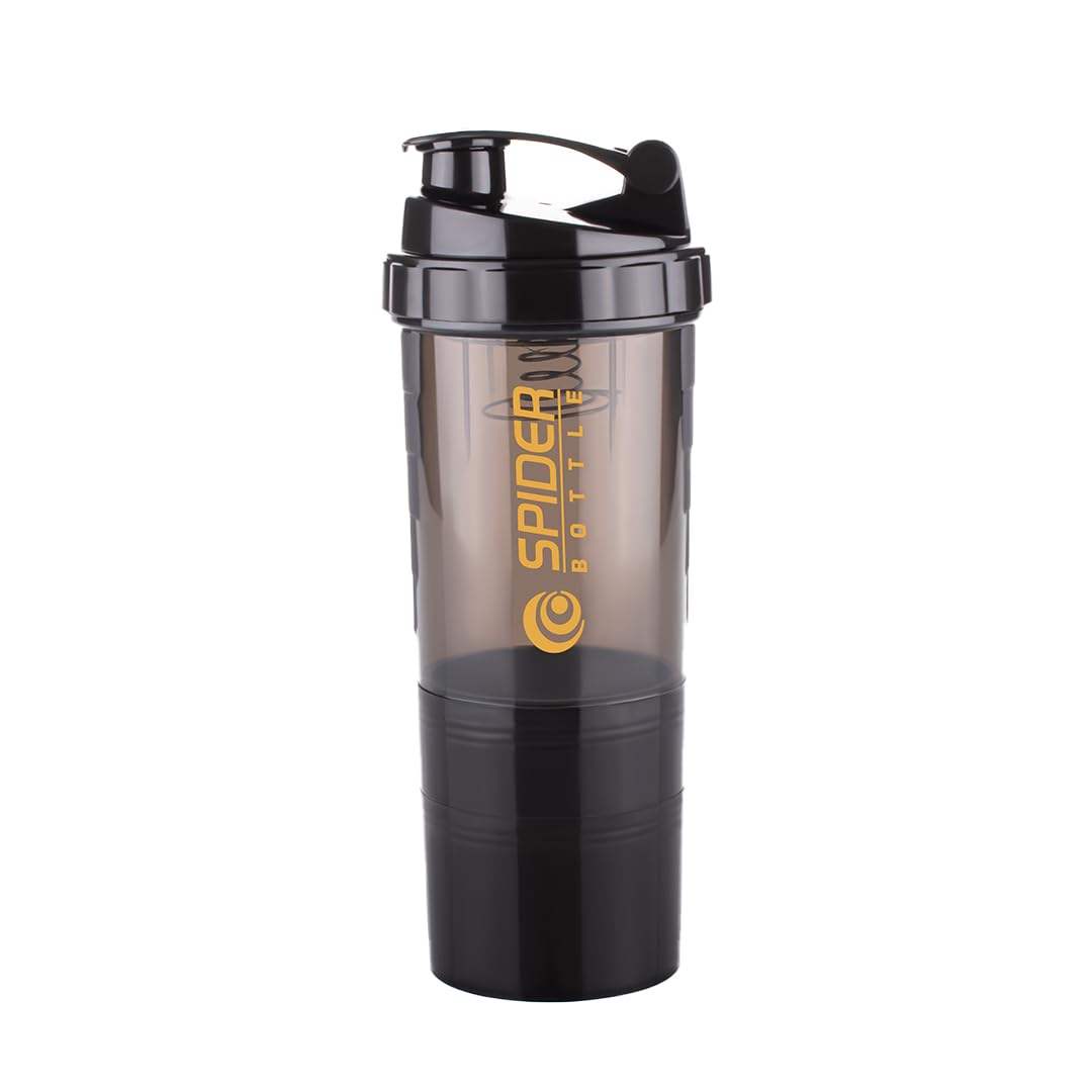 ATTRO Plastic Spider Shaker Bottle with Storage 300ml Protein Mixer Bottle with Compartment for Supplements, BPA-Free, L