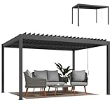 Outsunny Pergola bioclimatique 4x3m, pergola aluminium, lames orientables, manivelle, système de drainage, tonnelle de jardin abri terrasse, résistante vent, protection soleil, imperméable, gris foncé