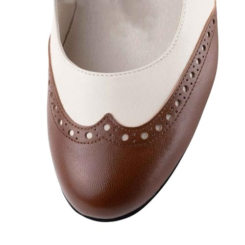 Women's Mary Jane Kitten Heel Two Tone Splicing Wingtip Pumps Closed Round Toe 1.8 Inch Chunky Heel with Ankle Strap Oxford Style Party Office Lady Dress Pumps Shoe2