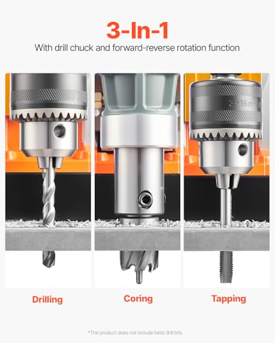 Image of VEVOR Magnetic Drill, 1450W Motor 1.6 in Boring Diameter, 2810 lbf Portable Electric Mag Drill Press, with 2 Coring Bits, Variable Speed, Drilling Machine for Metal Surface, Home Improvement Industry