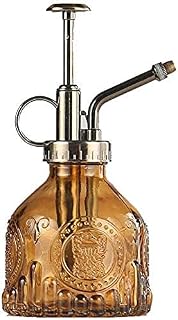 MEETOZ Glass Plant Mister Spray Bottle 200ml, Vintage Style Spritzer Bronze Plastic Top Pump One Hand Watering Can Indoor Plant Spray Bottle for Garden, Plants, Cleaning (Green)