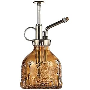 MEETOZ Plantenverstuiver van glas, 200 ml, vintage stijl, bovenpomp van kunststof, brons, met één hand, voor tuin, planten, reiniging (bruin)