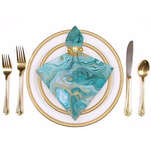 Servilletas de Tela Teal y Oro Mármol 4 Piezas miniatura 3