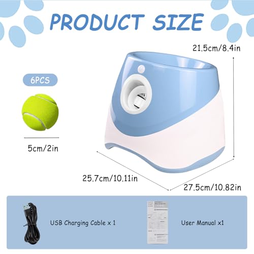 BAKENLON Ballwurfmaschine für Hunde, Ballmaschine Hund mit 6 Tennisbälle, Ballwurfmaschine Hund mit 3 Distanzstufen (3-9M), Interaktive Ballmaschine für Kleine und Mittlere Hunde