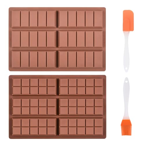 2 Stück Silikonform Schokolade, 6-Fach Schokoladenform Silikon BPA-frei, inklusive Silikonspachtel und Silikon-Backpinsel Geeignet für die Herstellung von Pralinen, Süßigkeiten und Seife