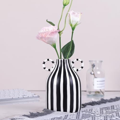 oliruim Modern Black and White Decor Striped Vase – Minimalist Funky Boho Home Accent Vase for Living Room Coffee Table Centerpiece, Office, Bookshelf, and Windowsill (B) oliruim Modern Black and White Decor Striped Vase – Minimalist Funky Boho Home Accent Vase for Living Room Coffee Table Centerpiece, Office, Bookshelf, and Windowsill (B) - Image 8