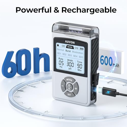 image for AUVON Rechargeable Digital TENS Unit Muscle Stimulator with 600 mAh Ba