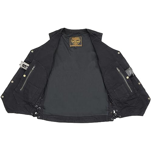 Milwaukee Performance Men's Classic Snap Front Side Lace Black Denim Vest w/ 8 Total Storage Pockets Including Gun Holster2