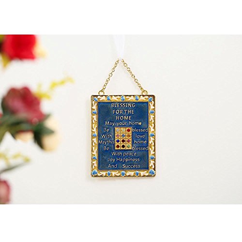 Matashi English Judaica Home Blessing Hanging Wall Ornament With Crystals Pewter Beautiful Decor For Bedroom Kitchen Living Family Room Hanging Art For Peace Joy Happiness Success Gift For New Year #TOP3