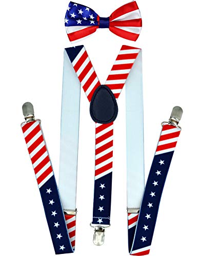 Image of trilece Men's Suspenders and Bow Tie Set - Adjustable Y-Back Suspenders with Matching Bow Tie for Weddings and Formal Wear