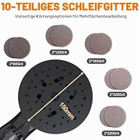 MAXXT Exenterschleifmaschine 150 mm, bürstenlos, mit Dreikernanschluss, 5,0 mm Exzenterhub, automatische Bremse (2 s), 6 einstellbare Geschwindigkeiten, inklusive 10 Schleifpapieren und 5 m Kabel – Ansicht 6