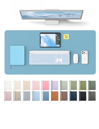 YSAGi Leather Desk Protector, Office Mat, Large Mouse Mat, Non-Slip PU Leather Blotter, Laptop Desk Pad, Waterproof Writing Pad for Office and Home (Sea Blue, 31.5" x 15.8")