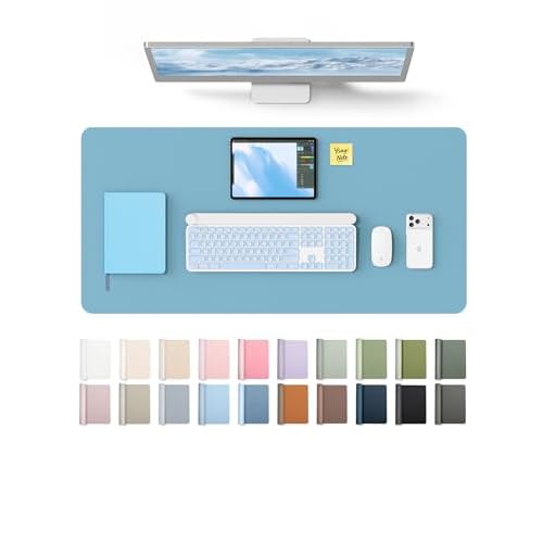 YSAGi Leather Desk Protector, Office Mat, Large Mouse Pad, Non-Slip PU Leather Blotter, Laptop Desk, Waterproof Writing Pad for Office and Home (Sea B