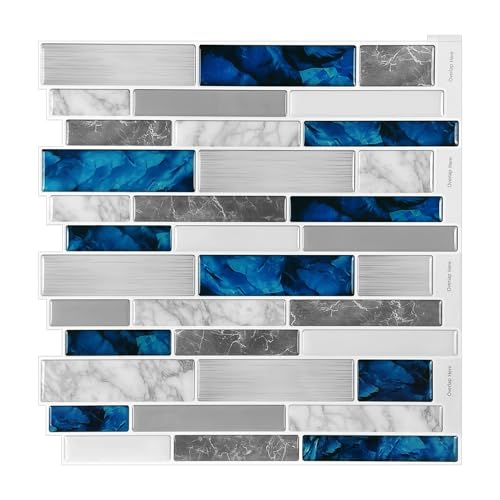 WoStick Lot de 10 feuilles de carreaux autocollants pour dosseret de cuisine - Saphir - 30,5 x 30,5 cm