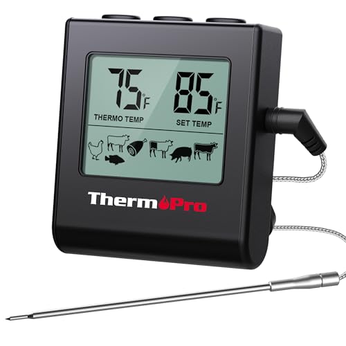 Comparison: Best Wired Meat Thermometer For Roaster Oven 7 ThermoPro TP16H Large LCD Digital Meat Thermometer for Cooking, Smoking, Grilling, BBQ Food Thermometer with Clock Timer and Stainless Steel Probe, Black