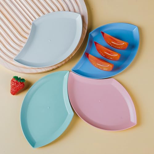 Image of Wheat Straw Unbreakable Appetizer Dessert Plates, Children's and Adult Cake Plate, Lightweight Small Petal-Shaped Plates for Snacks, Reusable Dipping Sauce Bowls. (Nordic Blue, Pack of 4)