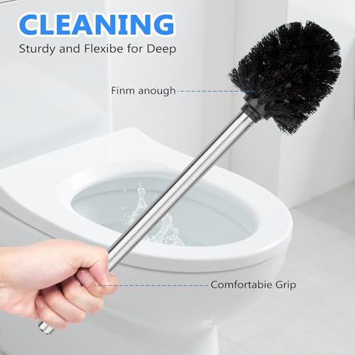 2 Stück WC-Bürste, Toilettenbürste mit Edelstahlstiel, Klobürste Schwarz für Badezimmer, Toilette, Ergonomisch, Elegant, Langlebig